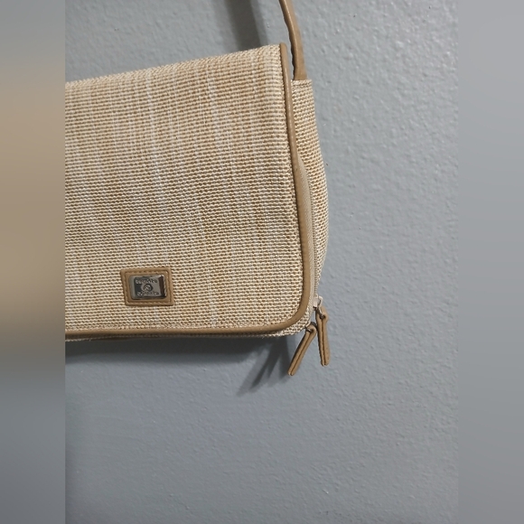 Tan Crossbody Bag with Leather Trim and Flap Closure - Picture 6 of 16